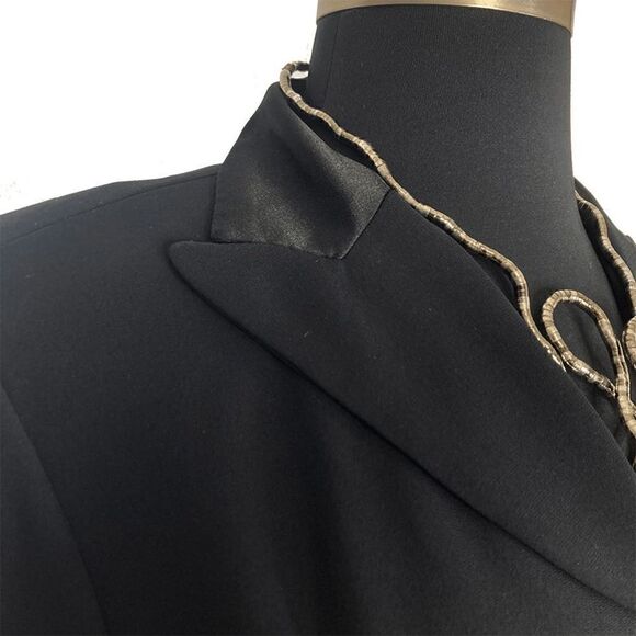 Donna Ricco 16W Black Trench Coat 1990s Vintage Princess Seam Evening Jacket - Picture 7 of 7